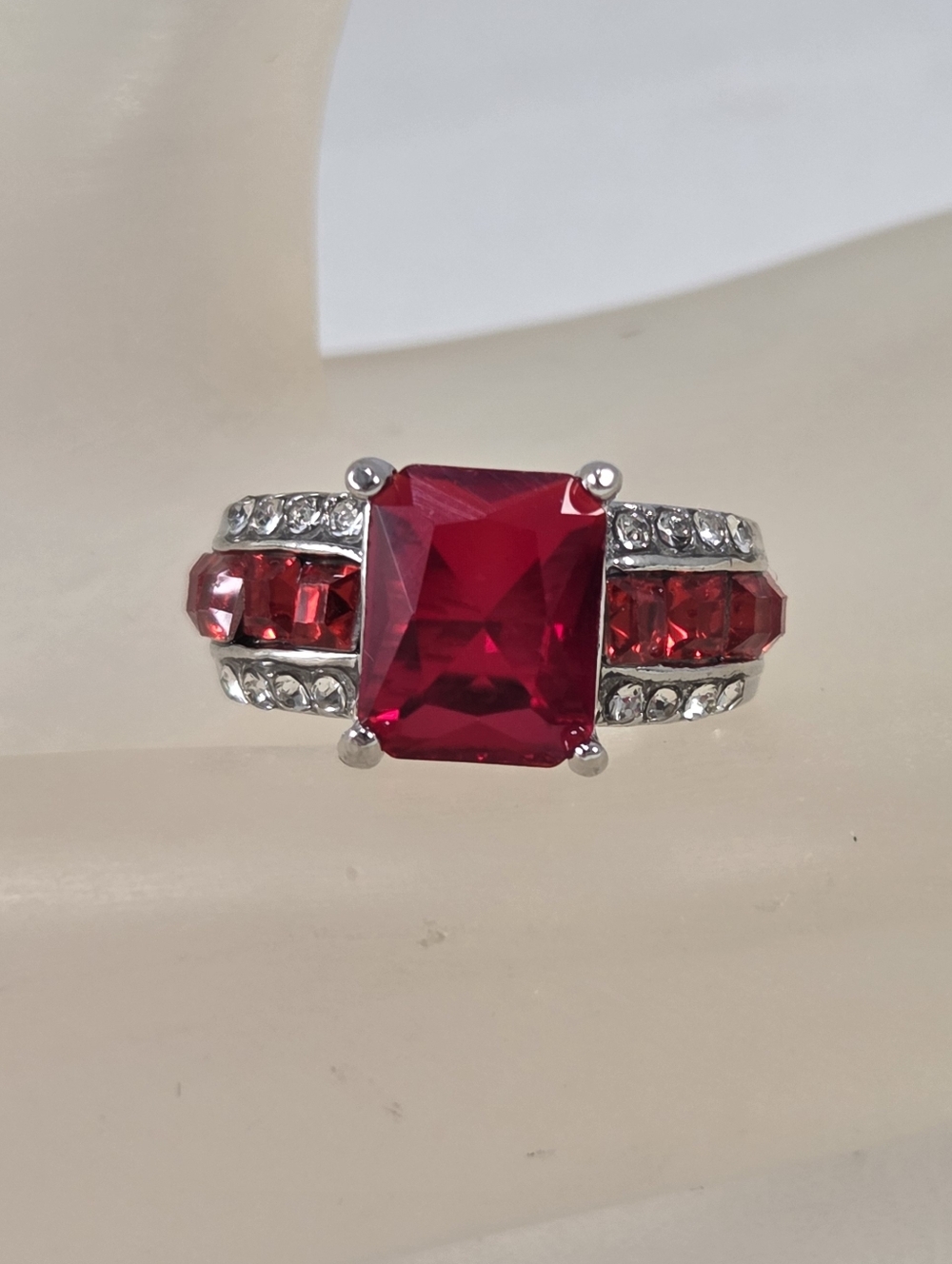 NWT Bold Ruby Red Emerald Cut Statement Ring - Size 6